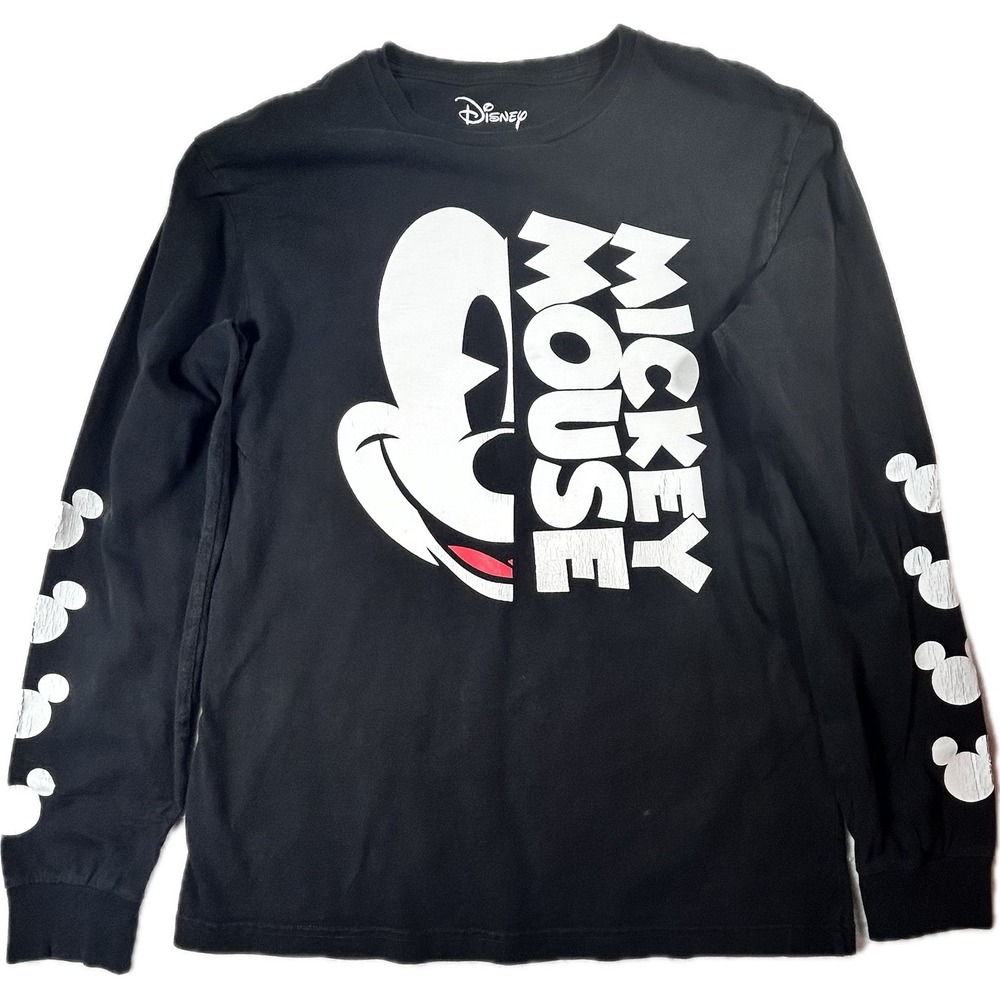 Disney Mickey Mouse Mens Long Sleeve Graphic T-Shirt Black Size Medium MD